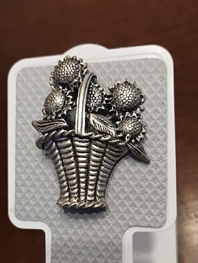 Vintage Silver-Tone Flower Basket Brooch